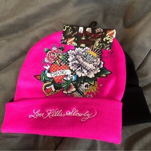 Ed Hardy Pink and Black Beanie